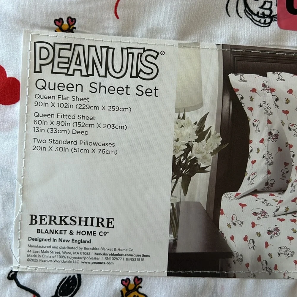 Snoopy Queen Sheet Set Valentines Day Red Heart Balloons New Love Red Sunglasse